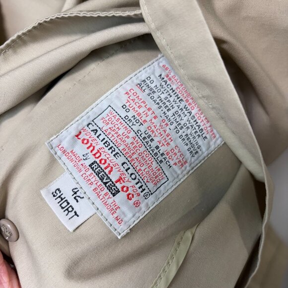 Vintage London Fog Trench Coat Beige Mid-Length Long Sleeve 90s Y2K Men 42 Short - Picture 4 of 6